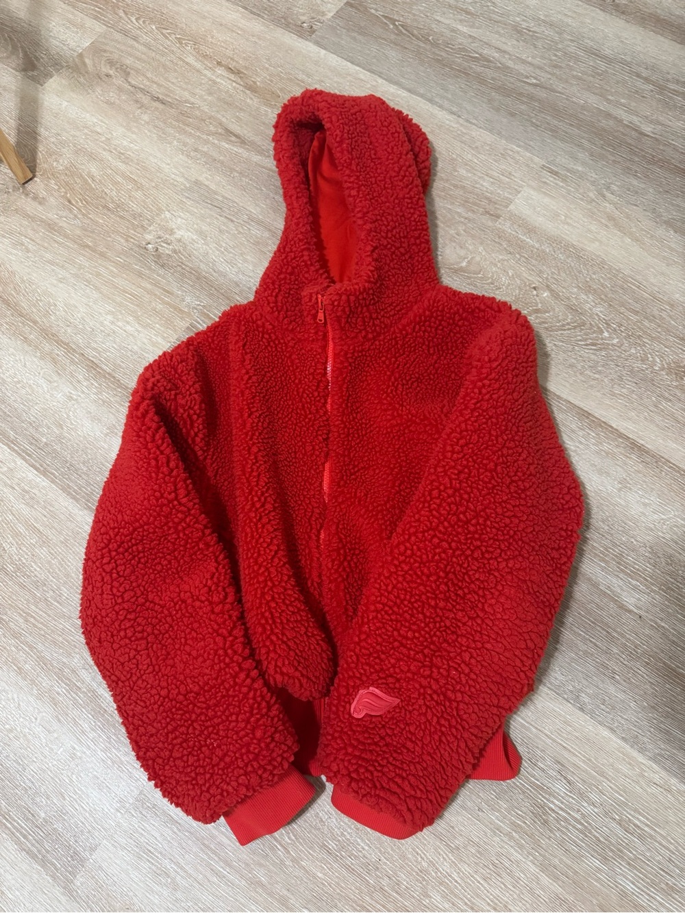 Fabletics Red Sherpa Hooded Puffer Jacket